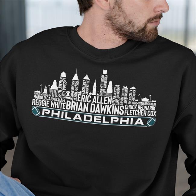 Jalen Hurts Eric Allen Brian Dawkins Philadelphia Football Team All Time Legends T Shirt Philadelphia City Skyline Johnny Ulecka