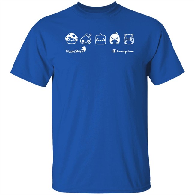 Nexon Merch Maplestory X Champion Maple Monsters Blue Shirt Maple Story