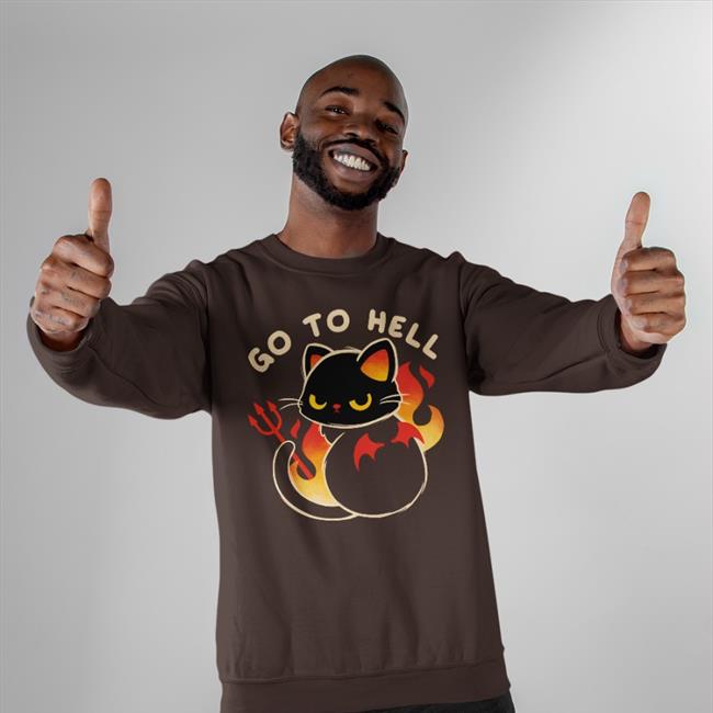 Qwertee Merch Go To Hell Cat T-Shirts Qwertee