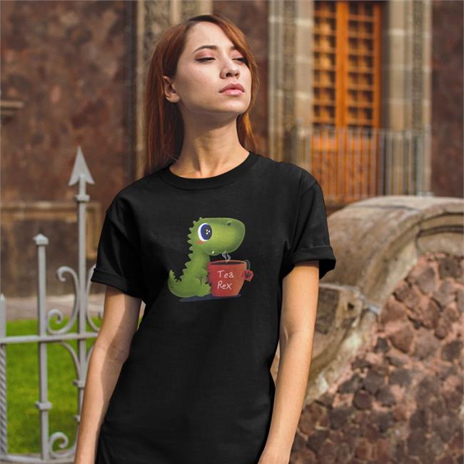 Qwertee Merch Tea Rex Crewneck Sweatshirt Qwertee Black