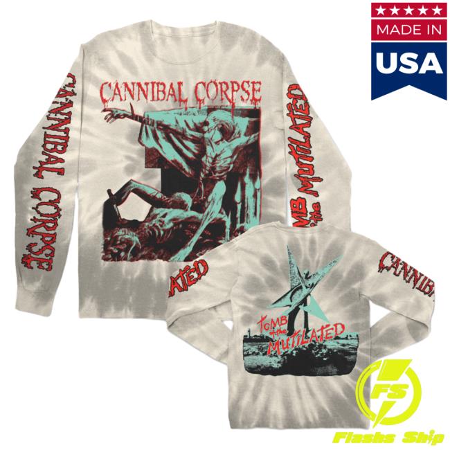 Official Cannibal Corpse Merch Store Tomb Of The Mutilated Tie Dye Long Sleeve Shirt 2023 Faded Beige Tie-Dye CannibalCorpse