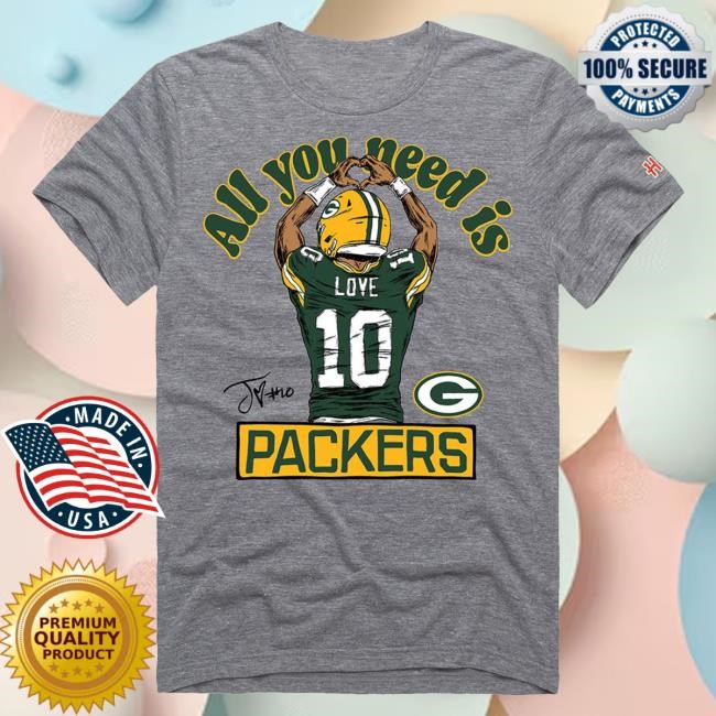 Official Green Bay Clothing Packers Homage #10 All You Need is Love T Shirt GreenBay