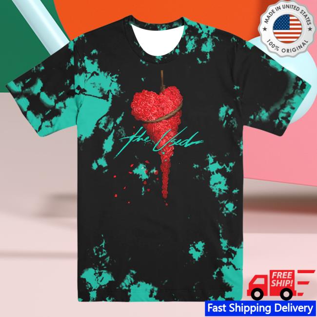 The Used Band Merch Shop Rose Heart Dye Tee Shirt - Black/Turquoise