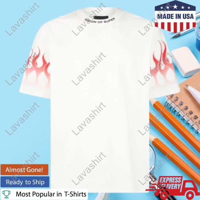 Official Vision Of Super White Top Shirt With Red Gradient Flames
