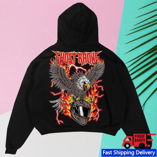 Official Ghost Racing Clothing Red Flaming Eagle Hood - Black