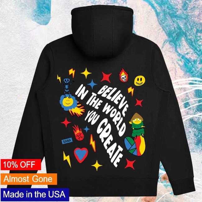 Official Sana Detroit Merch Store Adult Believe In The World You Create Lightweight Pullover Hoodie - Black Sana Detroit clothing
