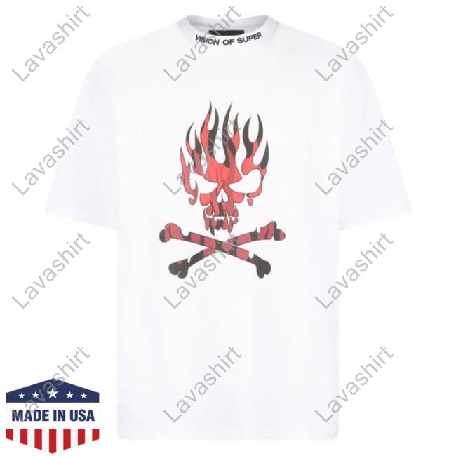 Official Vision Of Super White Tees With Red Skull Print