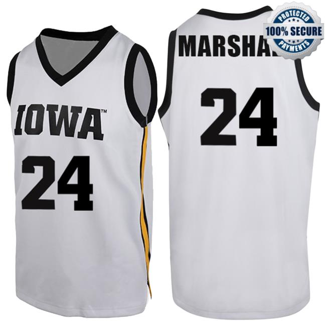 Official Iowa Hawkeyes Merch Store Iowa Hawkeyes Marshall #24 White Jersey T-Shirts Iowa Hawkeyes Apparel Clothing Shop