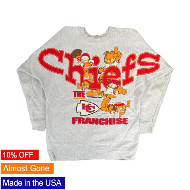 Kansas City Chiefs Westside Storey Vintage 90S Rare Aop Garfield Kc Chiefs Hoodies Grey