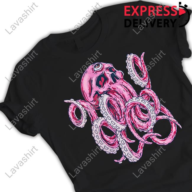 Official Deep Dark And Dangerous Merch Red Octopus Skull Tee