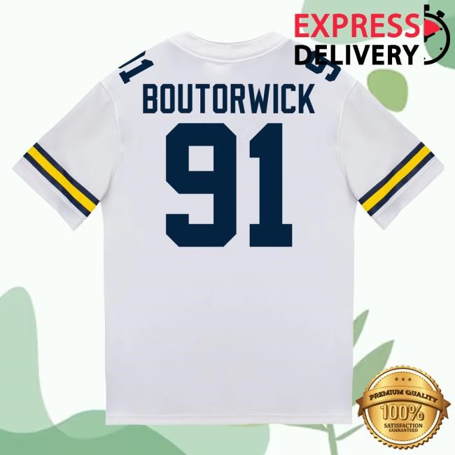 The M Den Michigan Wolverines #91 Evan Boutorwick Student Athlete White Football Jersey New Shirt