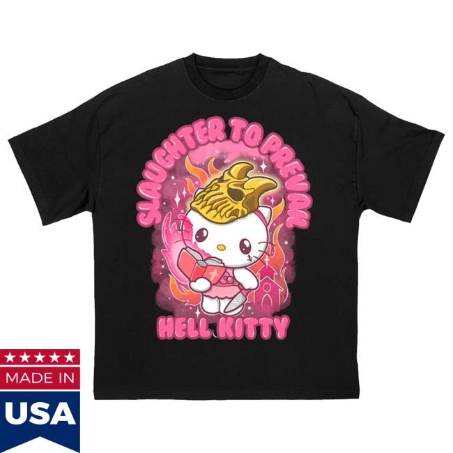 Slaughter To Prevail - Hell Kitty Black Tee Shirt White Logo Slaughter To Prevail Merch