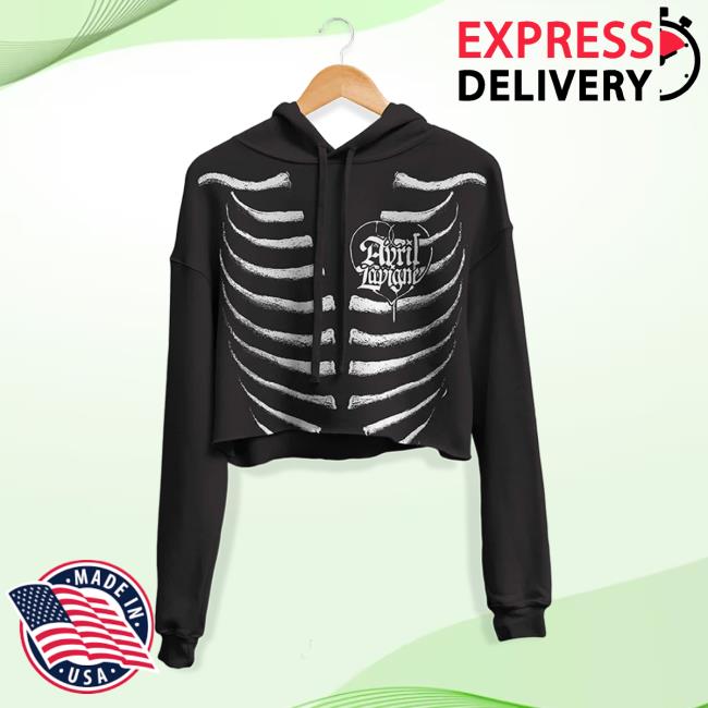 Official Avril Lavigne Merch Store Avril Lavigne B&W Skeleton Crop Crewneck Avril Lavigne Clothing Shop AvrilLavigne