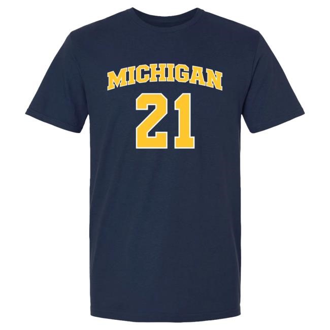 Michigan Wolverines Men's Basketball Student Athlete #21 Morez Johnson Jr. T Shirt | The M Den Official Merch Store Shop