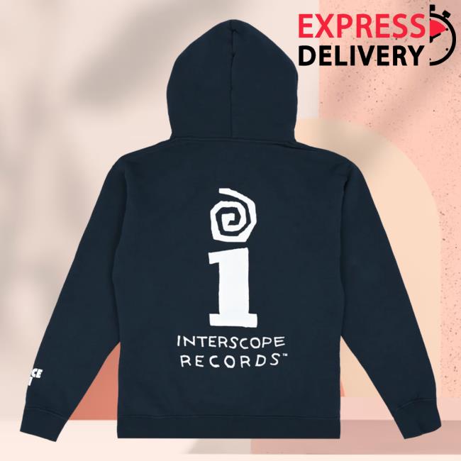 Official Interscope Records Label Pull Over Hoodie Navy And White
