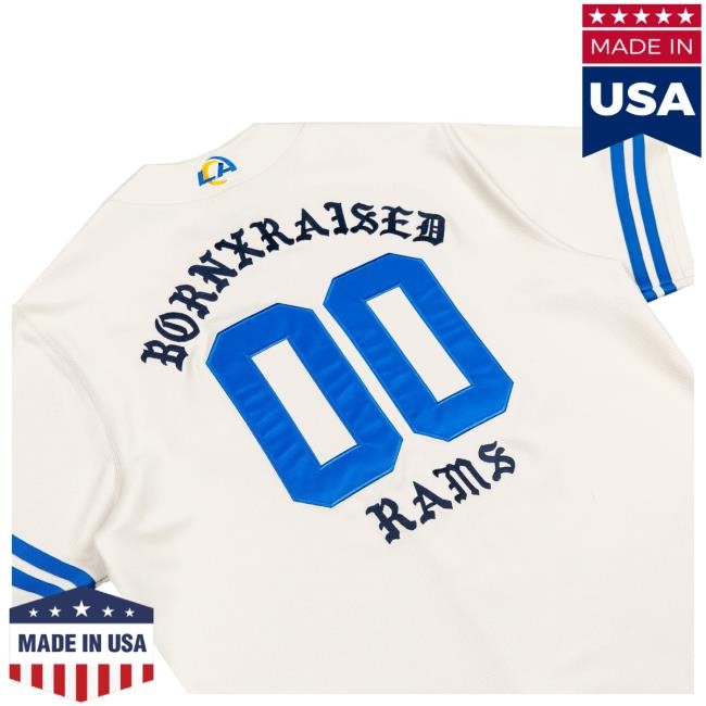 Official Born X Raised Merch Store Born X Raised + Rams Button Up Jersey: Bone Tee