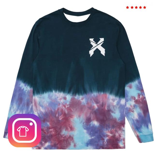 Official Excision MerchSliced Logo Split Tie Dye Long Sleeve Tee Shirt (Slate Blue/Tie Dye)