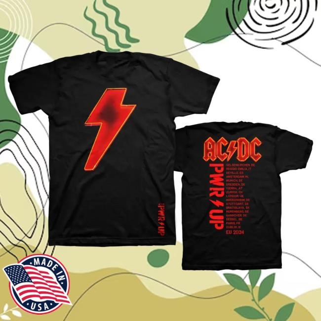 Official Ac Dc Merch Store Ac/Dc Acdc Pwr Up Tour Eu 2024 Black Attractive Shirt Ac Dc Shop Acdc Clothing