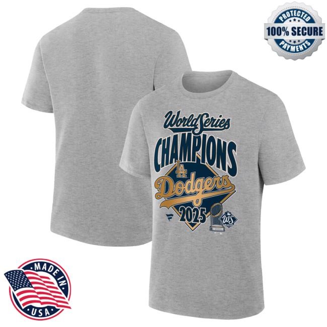 Men's Los Angeles Dodgers Fanatics Heather Gray 2025 World Series Champions Locker Room Hoodie Official MLB Shop