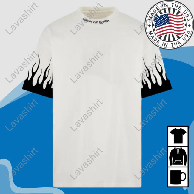 Official Vision Of Super White Hot Shirt With Printed Black Flames