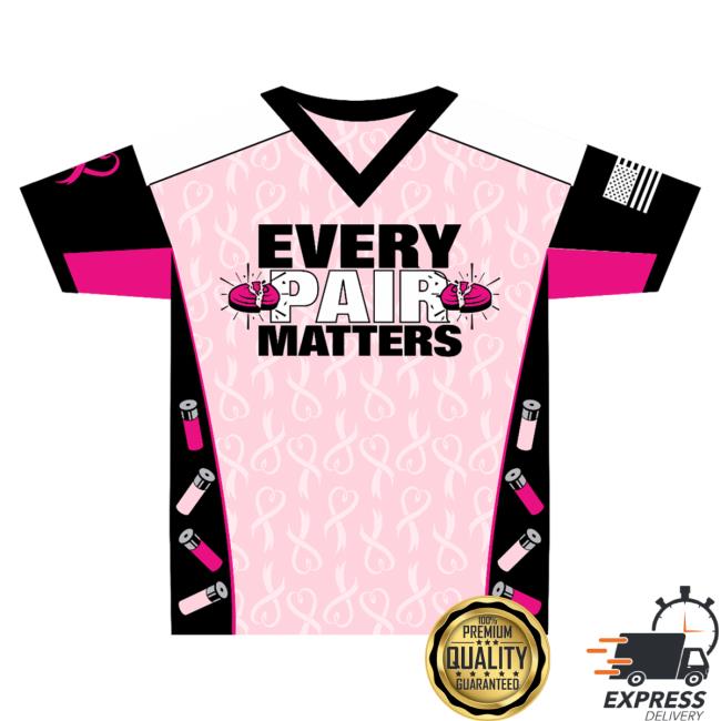 Official Clay Shootingg Every Pair Matters Sublimated Shirt 2023 – Breast Cancer Awareness Shirt 2023 Pink V-Neck