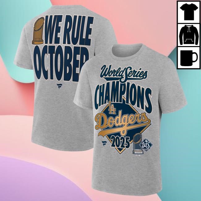Men's Los Angeles Dodgers Fanatics Heather Gray 2025 World Series Champions Locker Room Authentic New Shirt Official MLB Shop