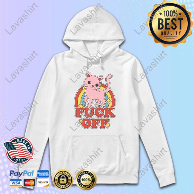 Official Thrill House Fuck Off Rude Offensive Cat Kitten Rainbow Anti-Social T Shirt