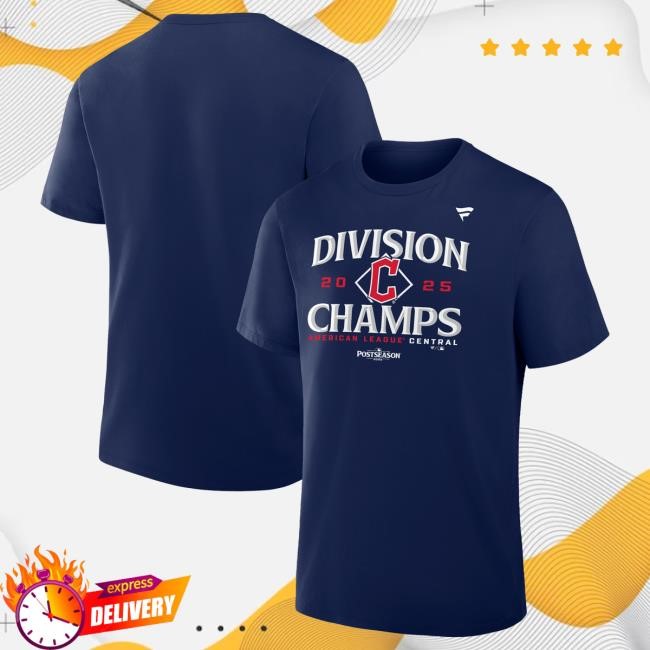 Official Mlb Store Shop Merch Men's Cleveland Guardians Fanatics Navy 2025 AL Central Division Champions Big & Tall Locker Room Tshirt