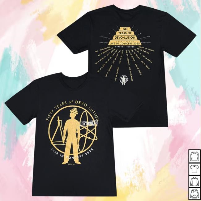 Official Devo Merch 50 Years of Devolution 2025 Black Tour Tee