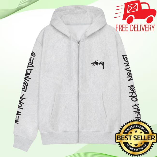 Official Stussy Clothing Store Shop Merch Big Cities Zip Hoody Ash Heather Apparel
