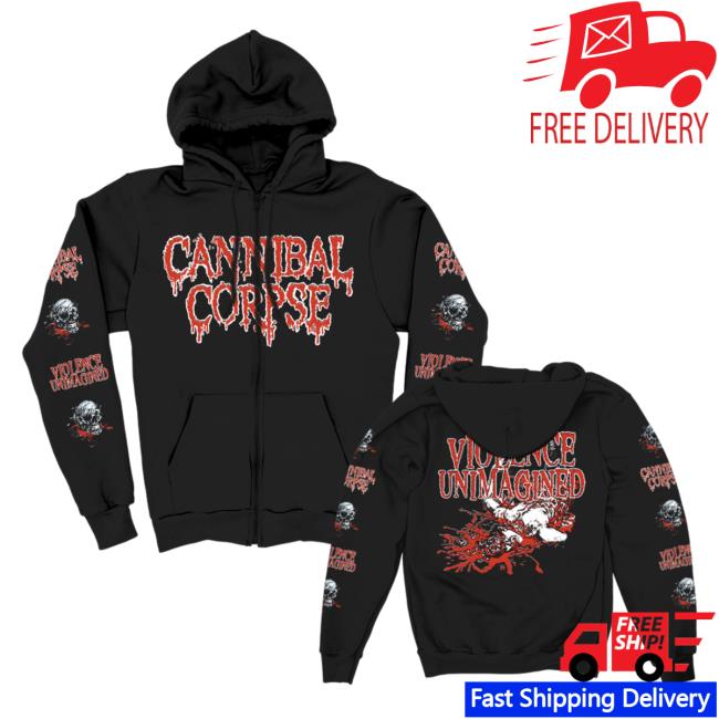 Official Cannibal Corpse Merch Store Violence Unimagined Sketch Zip Up Pull Over Hoodie Black CannibalCorpse