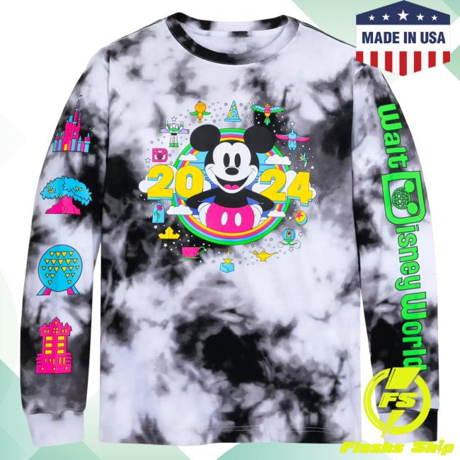 Official Shop Disney Merch Store Mickey Mouse Tie-Dye LS T Shirt Walt Disney World 2024 Shopdisney