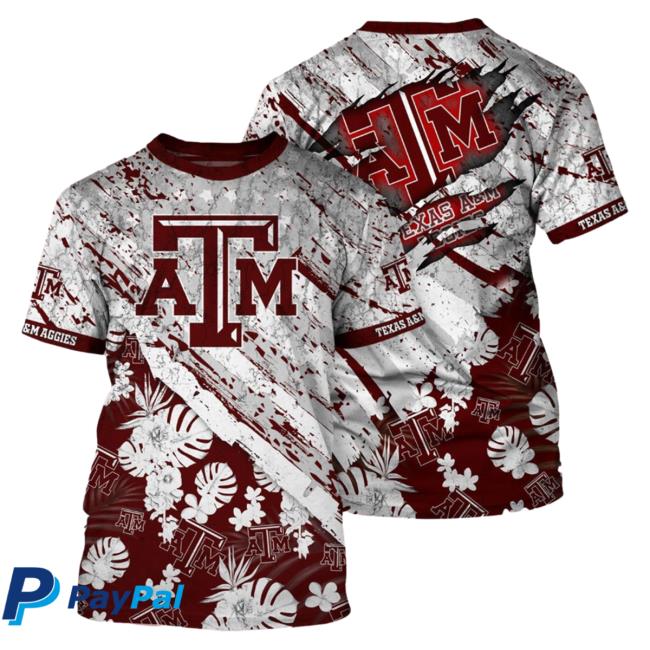 Banantees Texas A&M Aggies Tropical Flower Style And Flag All Over Printed 3D Hot Shirt