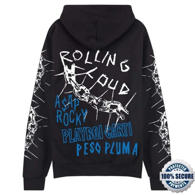 Official Rolling Loud Merch Store Shop Rolling Loud RL LA 25 Barbed Wire Headliners Black Pull Over Hoodie RollingLoud