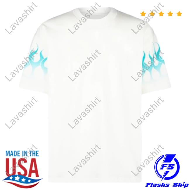 Official Vision Of Super White Tshirt With Light Blue Gradient Flames