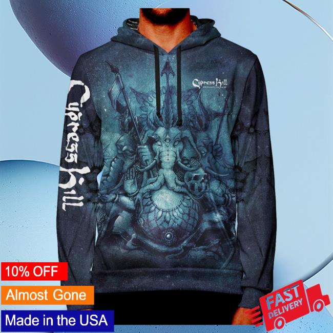 Official Cypress Hill Merch Aop Cypress Hill Elephants on Acid All Over Print Hooded Sweatshirt CypressHill