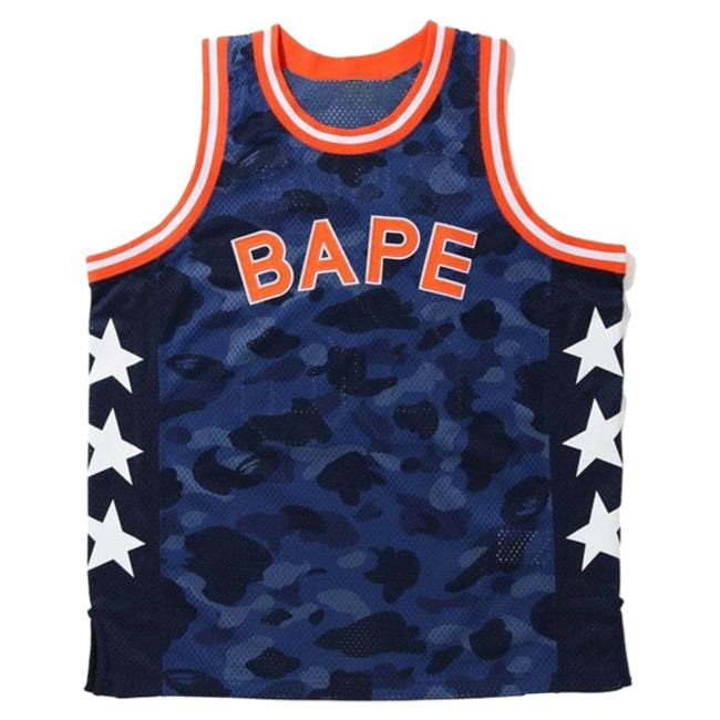 Official Fresh Society Bape Color Camo Basketball Jersey Tank Top - Navy T-Shirts