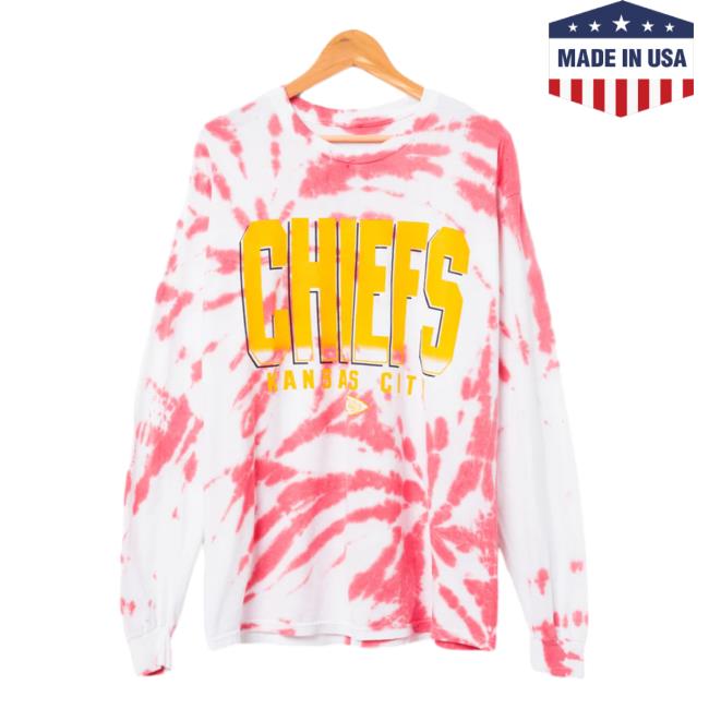 Official Junk Food Apparel Clothing Store Shop Tie-Dye Junkfoodclothing Kansas City Chiefs Game Time Tie Dye Long Sleeve Hot Shirt