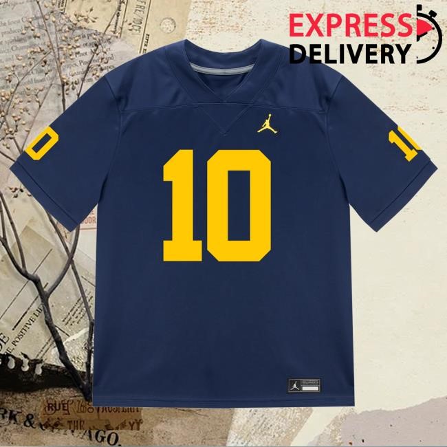 The M Den Michigan Wolverines #10 Kendrick Bell Student Athlete Blue Football Jersey Tshirt