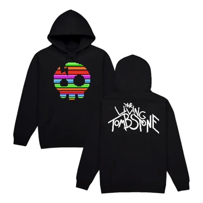 The Living Tombstone Merch 8 Bit Rainbow Skull Black Hoodie Sweatshirt The Living Tombstone Band Store