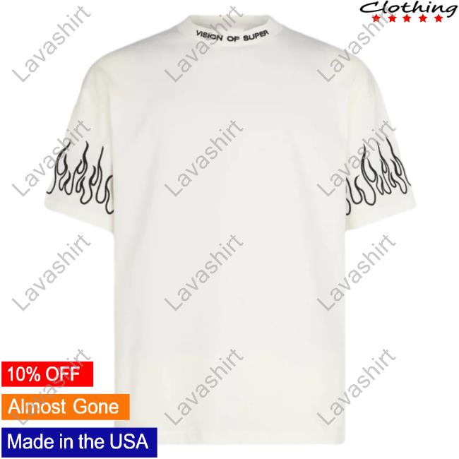 Official Vision Of Super White Shirts With Black Flames
