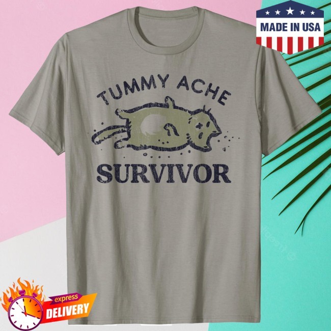 Tummy Ache Survivor Cat Graphic New Tee
