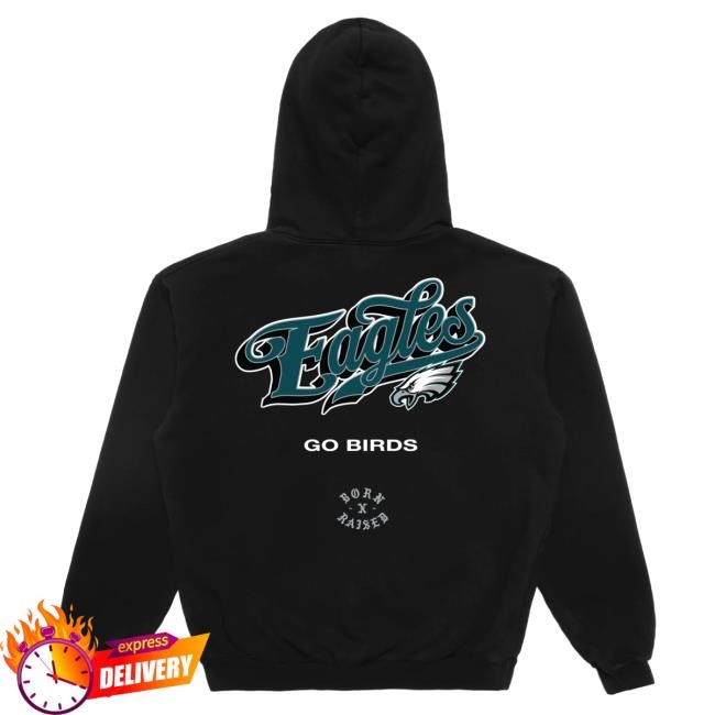 Official Born X Raised Clothing Born X Raised + Eagles Pro Script Hoody: Black NFL 2025 Kickoff
