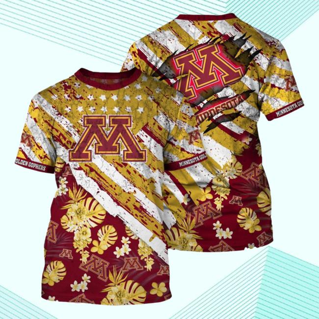 Banantees Minnesota Golden Gophers Tropical Flower Style And Flag All Over Printed 3D Shirt