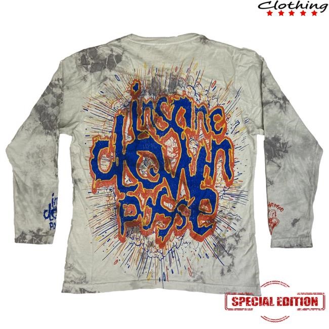 Official Icp Merch Clothing Store Insane Clown Posse "Bang Bang Posse" Womens LS Tee In Tie Dyed Grey