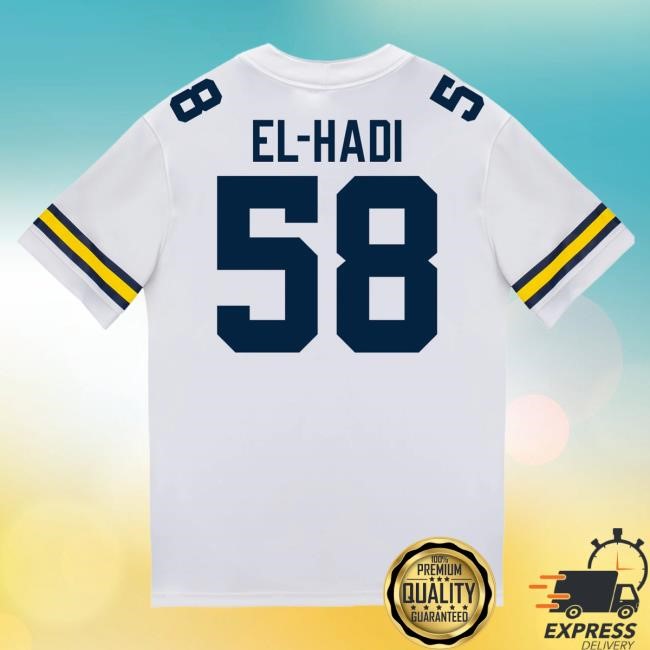 The M Den Michigan Wolverines #58 Giovanni El-Hadi Student Athlete White Football Jersey New Shirt
