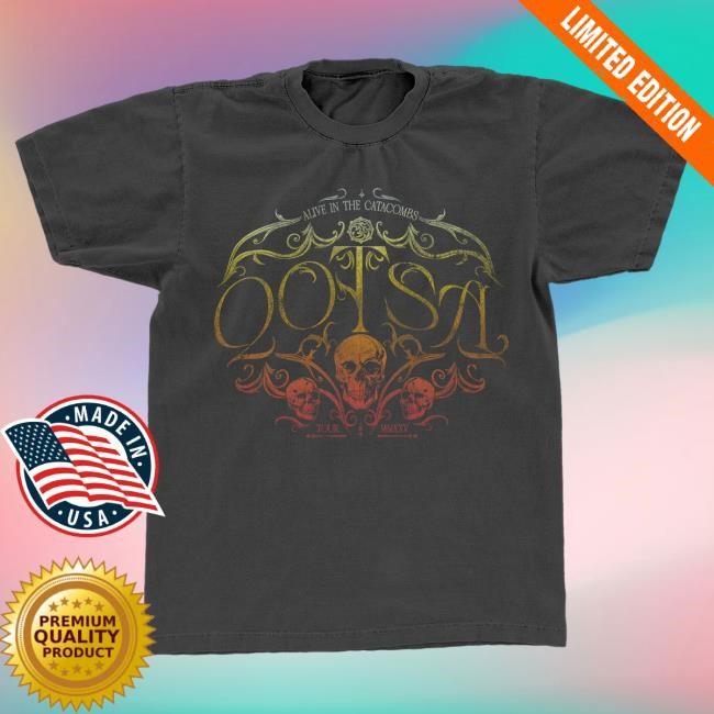 Official Queens of the Stone Age Merch Store Alive In The Catacombs Skull Tour T Shirt (Black) Qotsa Shop