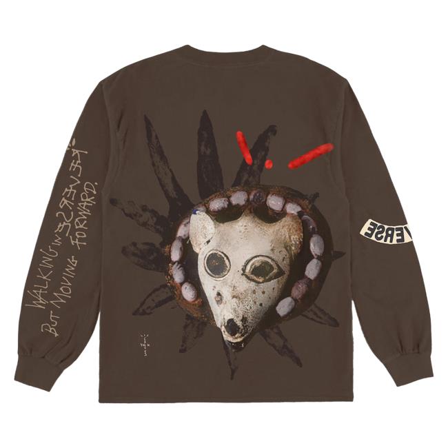 Official Travis Scott Merch Store Travis Scott Reverse Jack Long Sleeve Shirt 2023 Brown TravisScott Shop