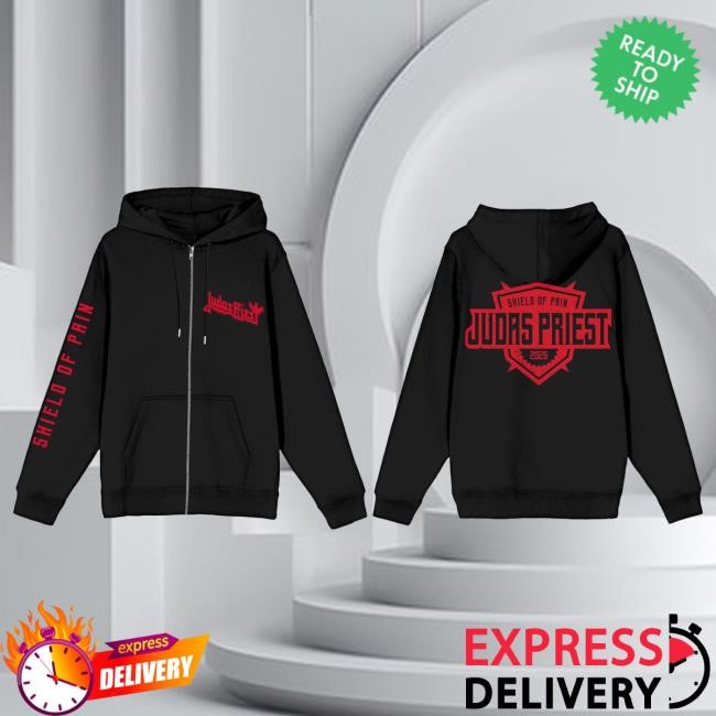 Official Judas Priest Merch Shield of Pain Badge Zip Attractive Hoodie