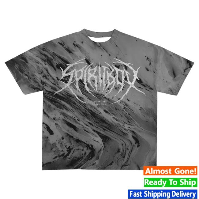 Official Spiritbox Merch Store Spiritbox Death Metal Logo Silver Glitter Print Grey Marble Tie Dye Shirt Spirit Box